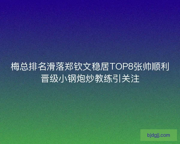 梅总排名滑落郑钦文稳居TOP8张帅顺利晋级小钢炮炒教练引关注