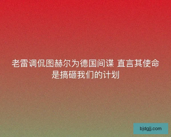 老雷调侃图赫尔为德国间谍 直言其使命是搞砸我们的计划