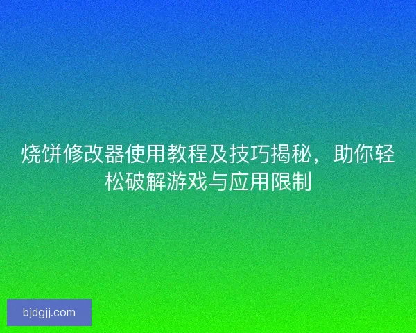 烧饼修改器使用教程及技巧揭秘，助你轻松破解游戏与应用限制